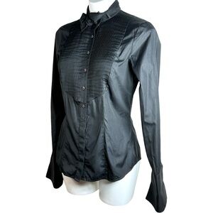 Thomas Pink Tuxedo Shirt Black Pintuck Front Bow Tie Blouse Women’s Size 10